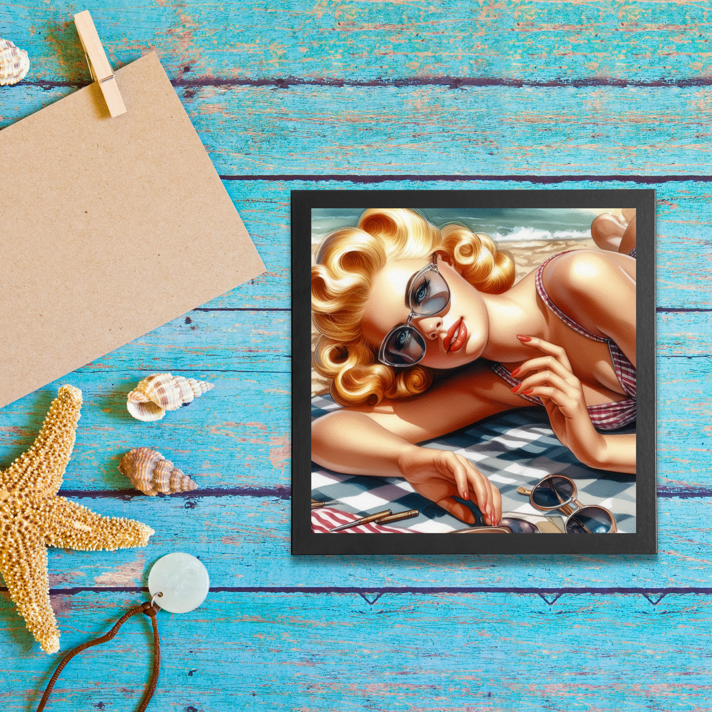 Beach Belles - Sunbathing Beauty- 6" x 6" Canvas Print