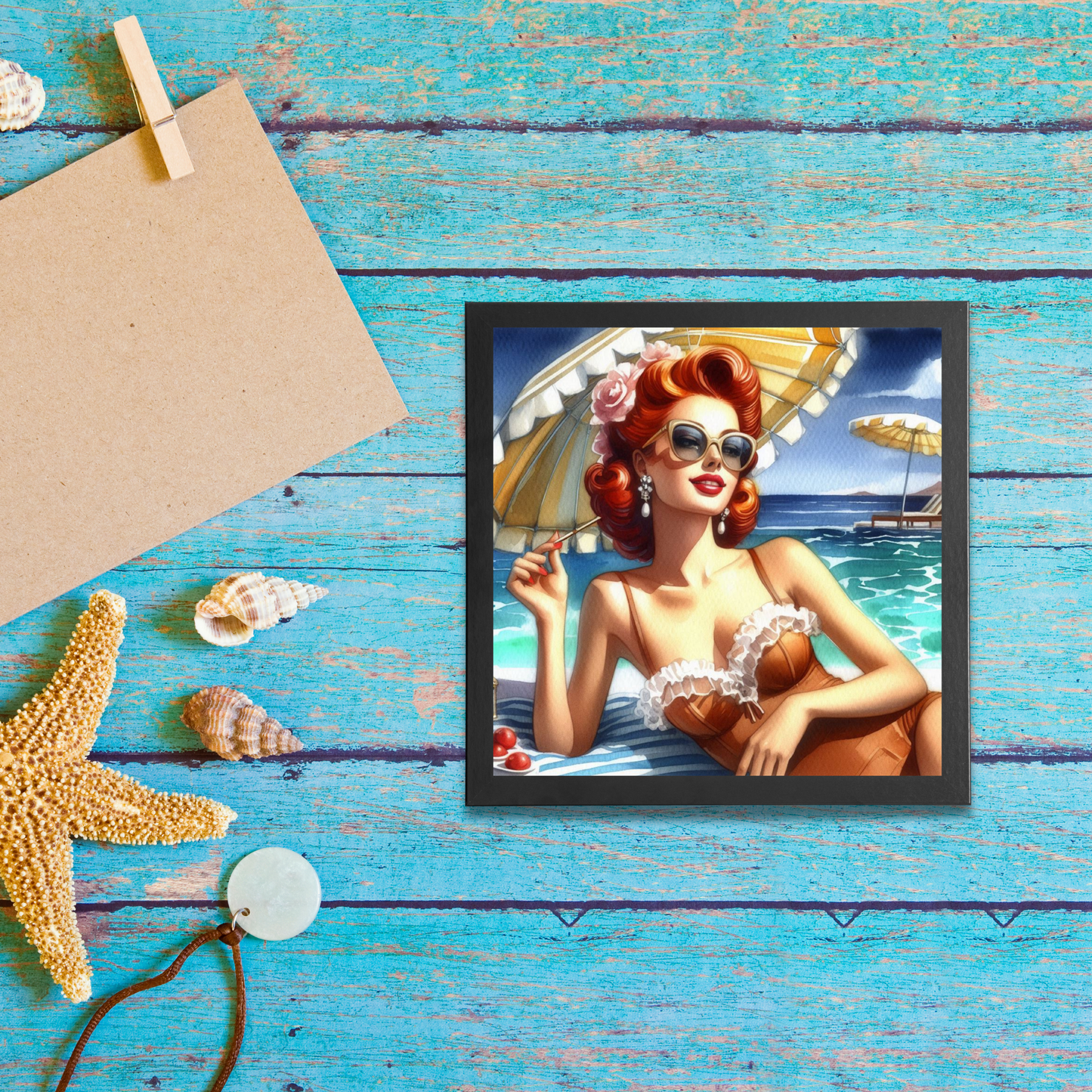 Beach Belles - Seaside Siren- 6" x 6" Canvas Print