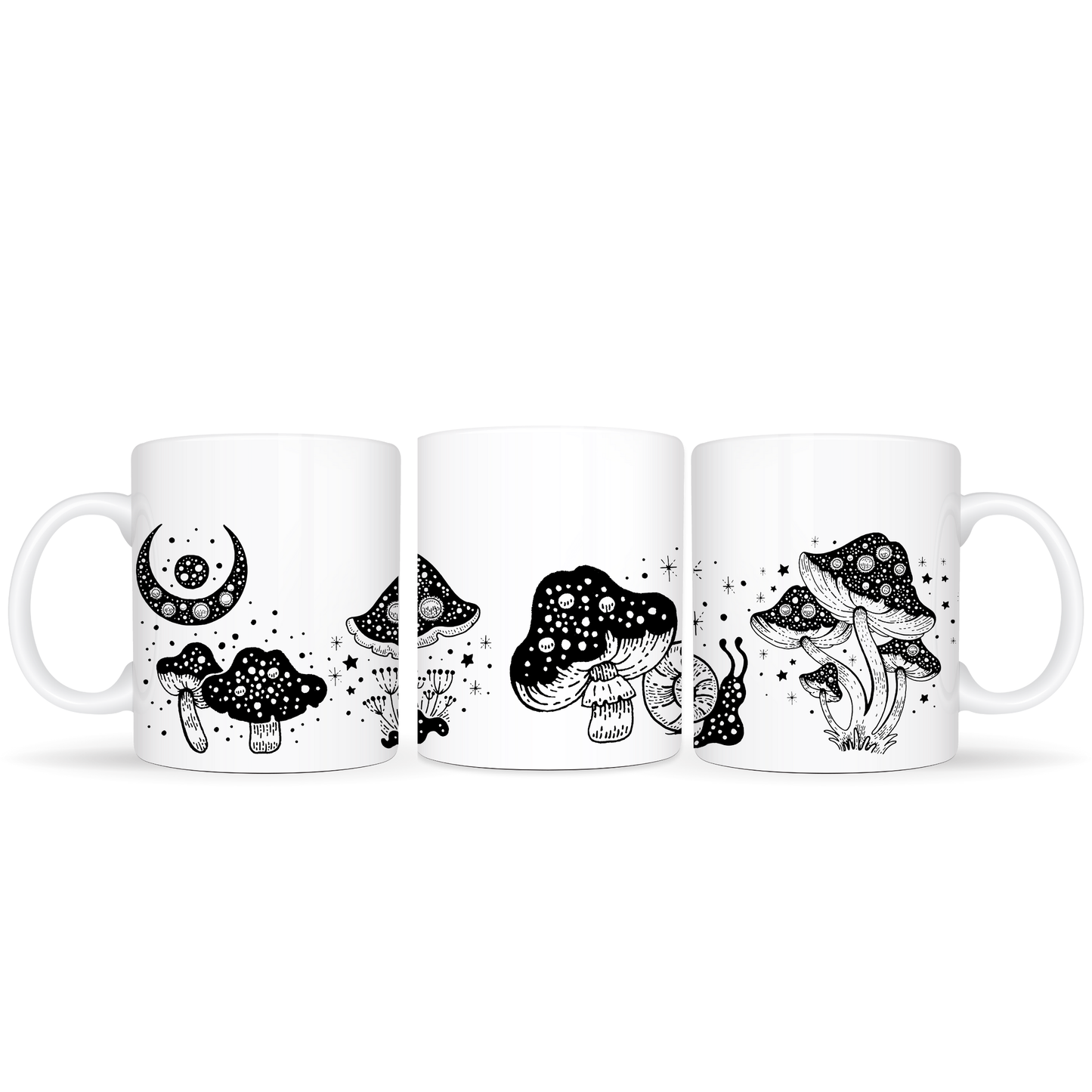 Black and White Mushroom Garden Mug-15oz