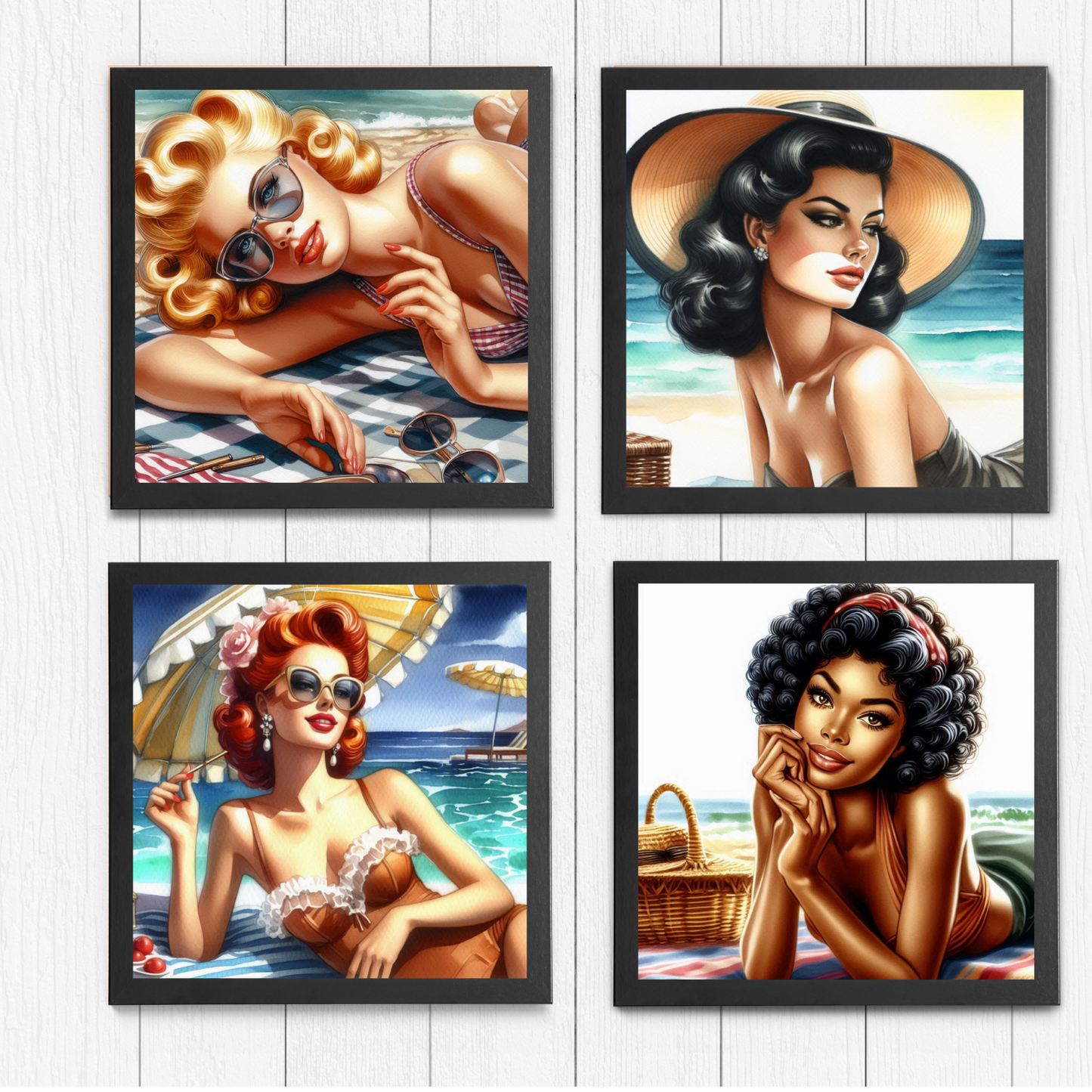 Beach Belles - Sunbathing Beauty- 6" x 6" Canvas Print