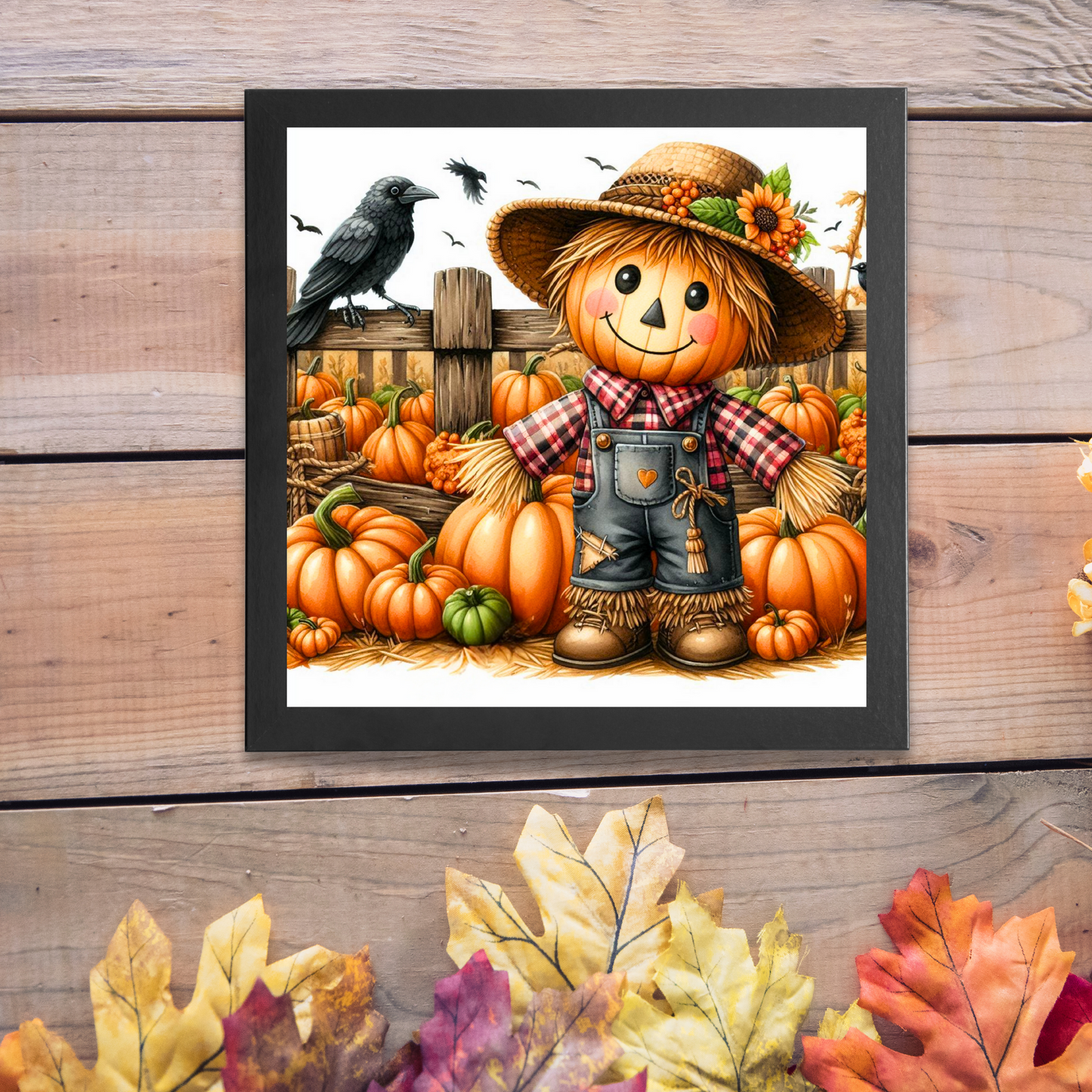 Happy Halloween Scarecrow - Framed Canvas Art Print - 6" x 6"