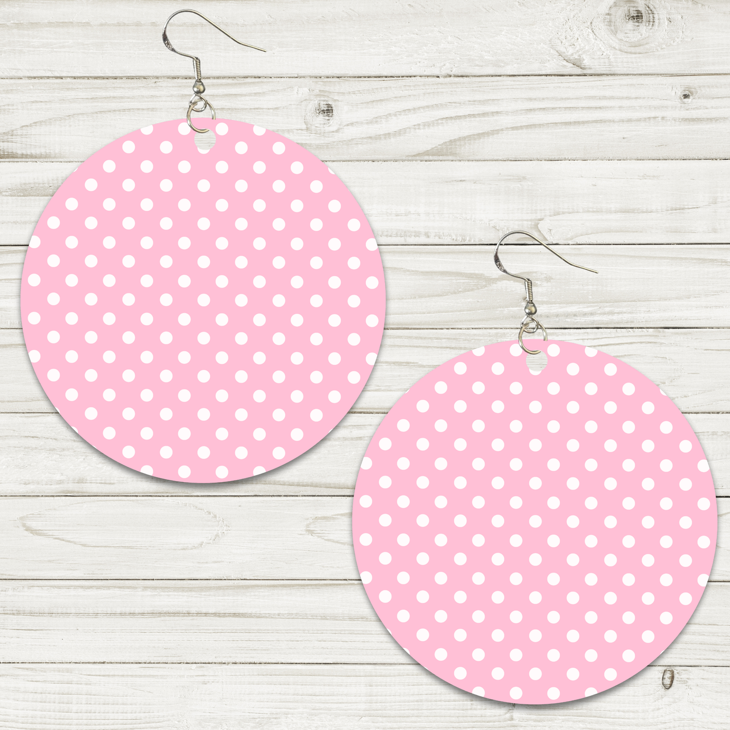 Pink and White Polka Dot Earrings - 2" Circle