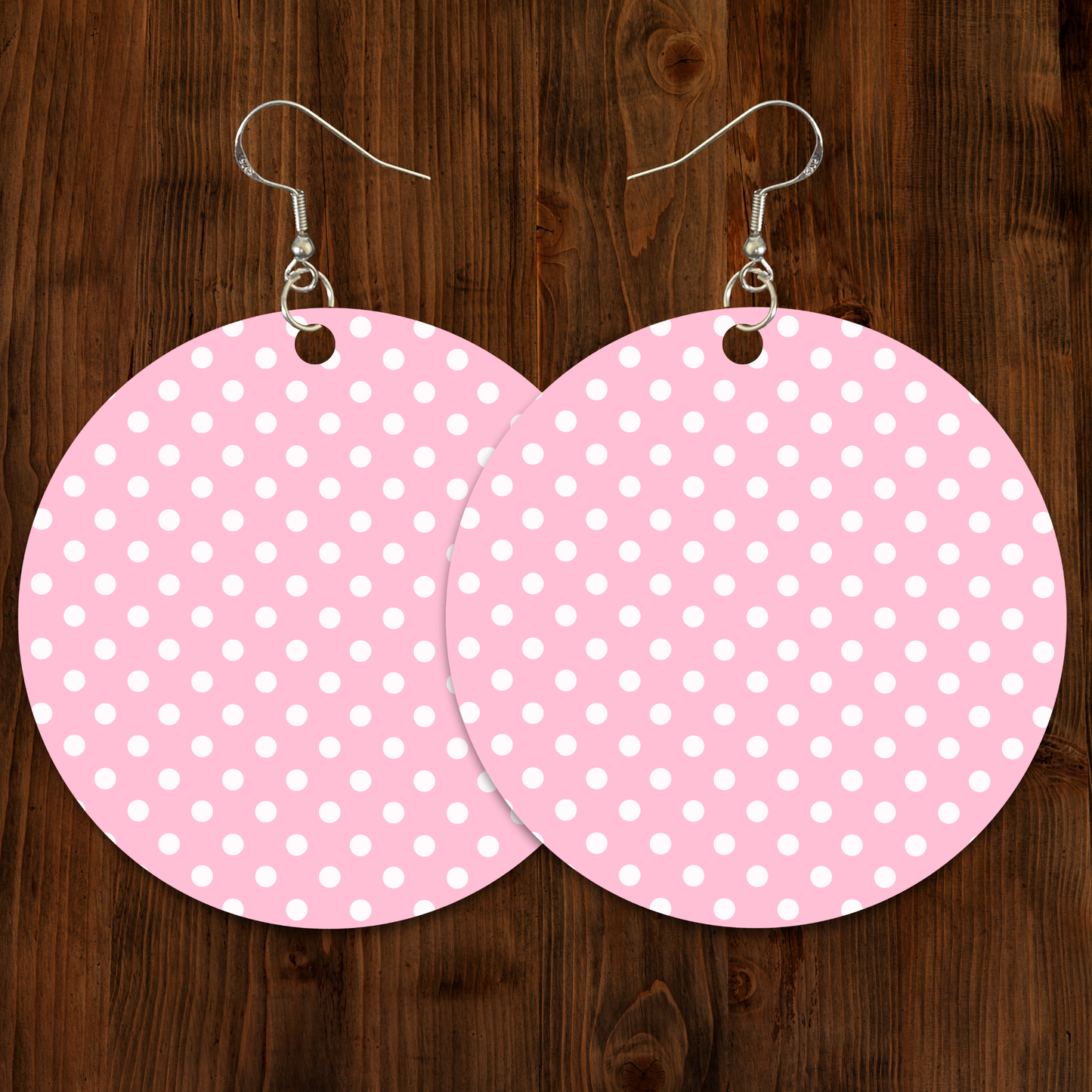 Pink and White Polka Dot Earrings - 2" Circle