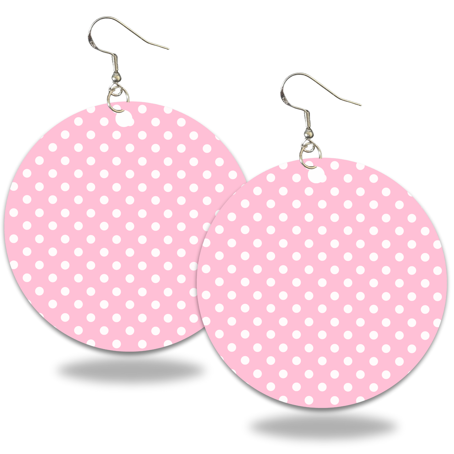 Pink and White Polka Dot Earrings - 2" Circle