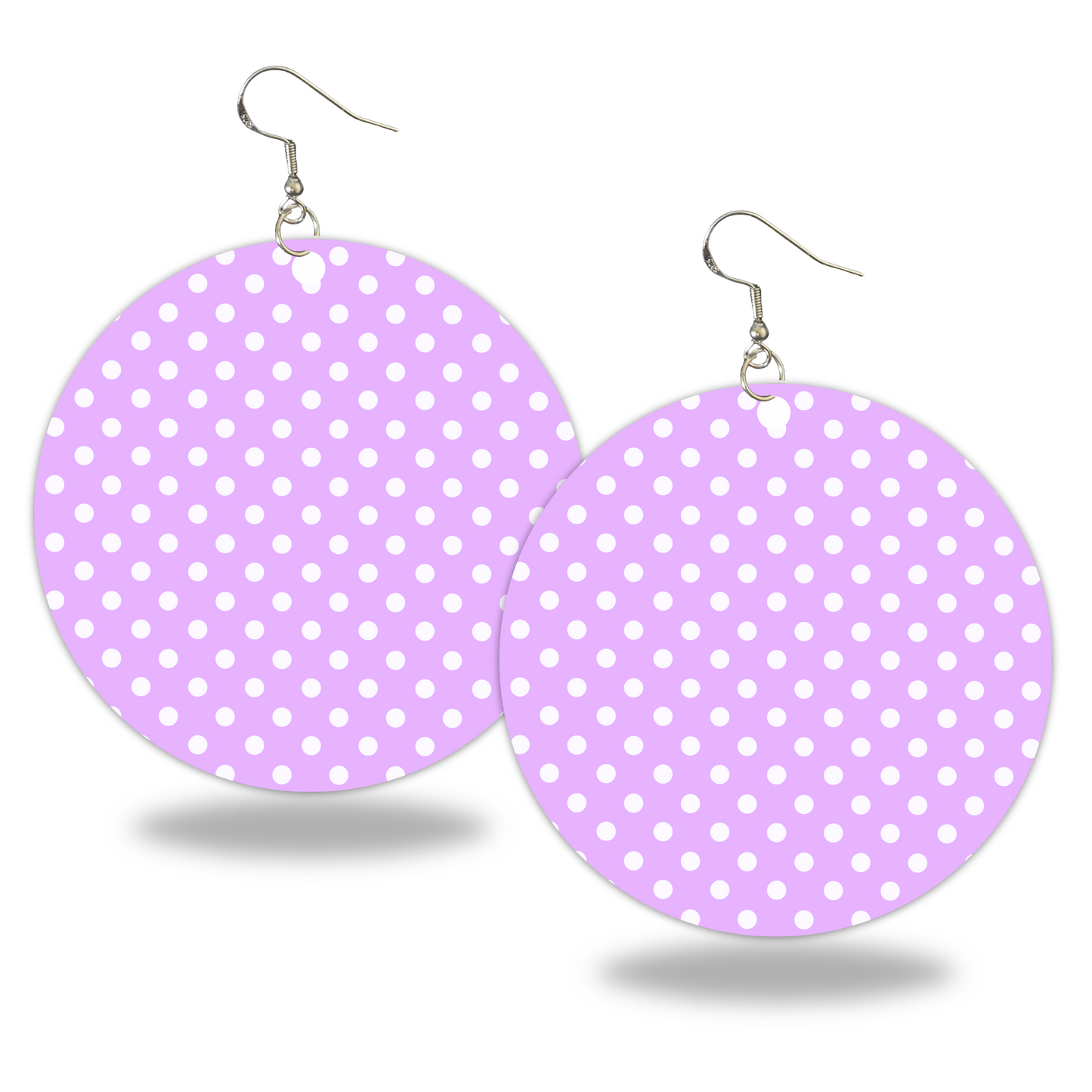 Purple and White Polka Dot Earrings - 2" Circle