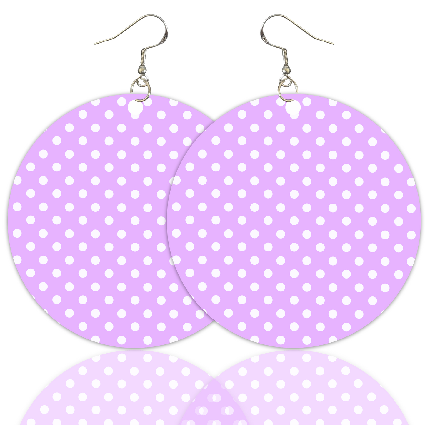 Purple and White Polka Dot Earrings - 2" Circle