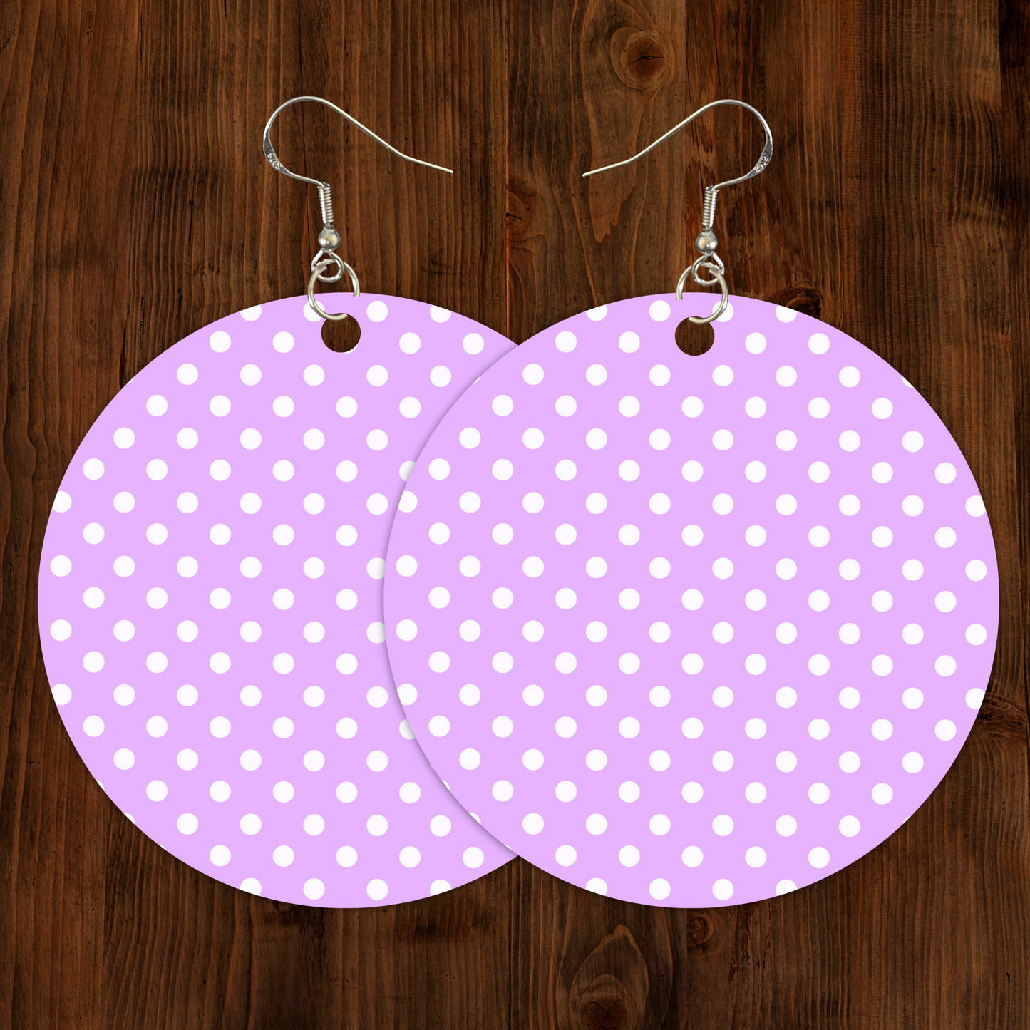 Purple and White Polka Dot Earrings - 2" Circle