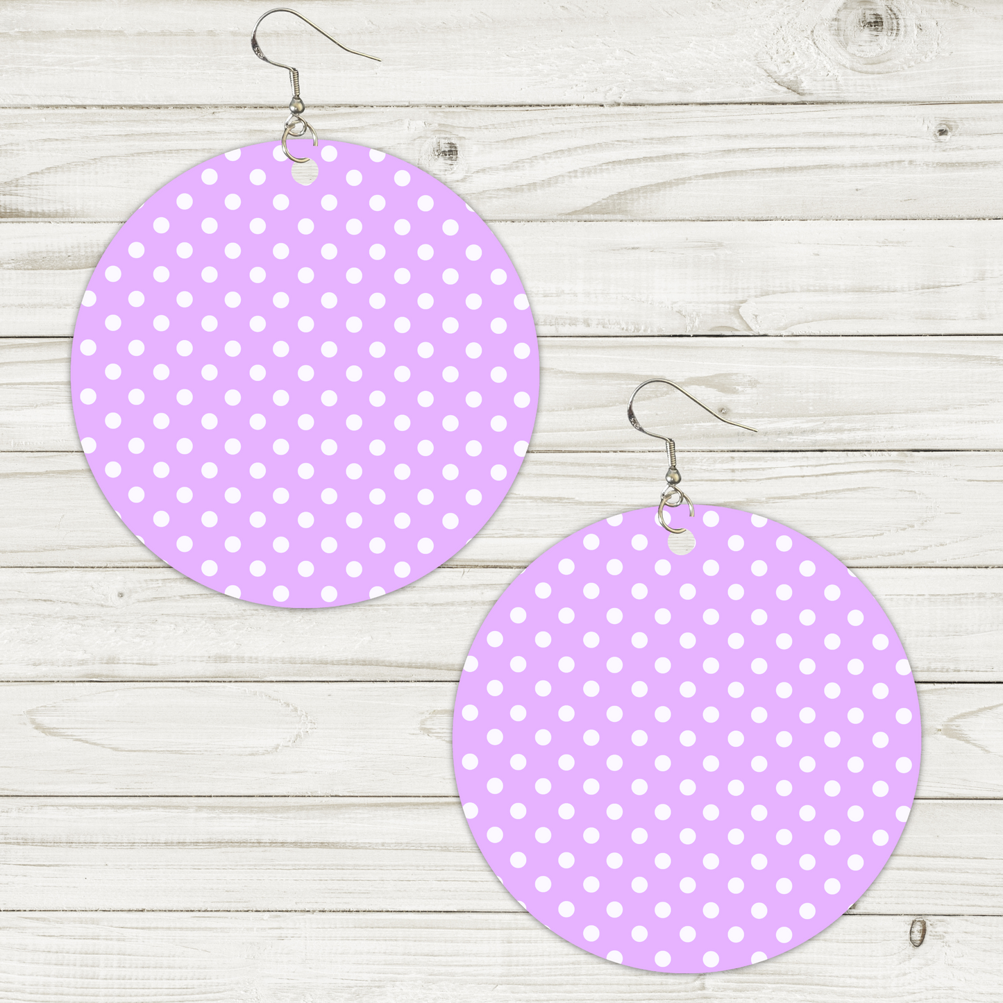 Purple and White Polka Dot Earrings - 2" Circle