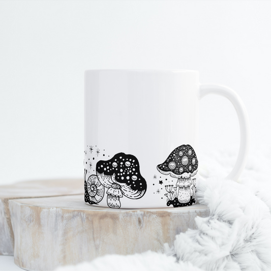 Mushroom Garden in Black and White Mug-15oz