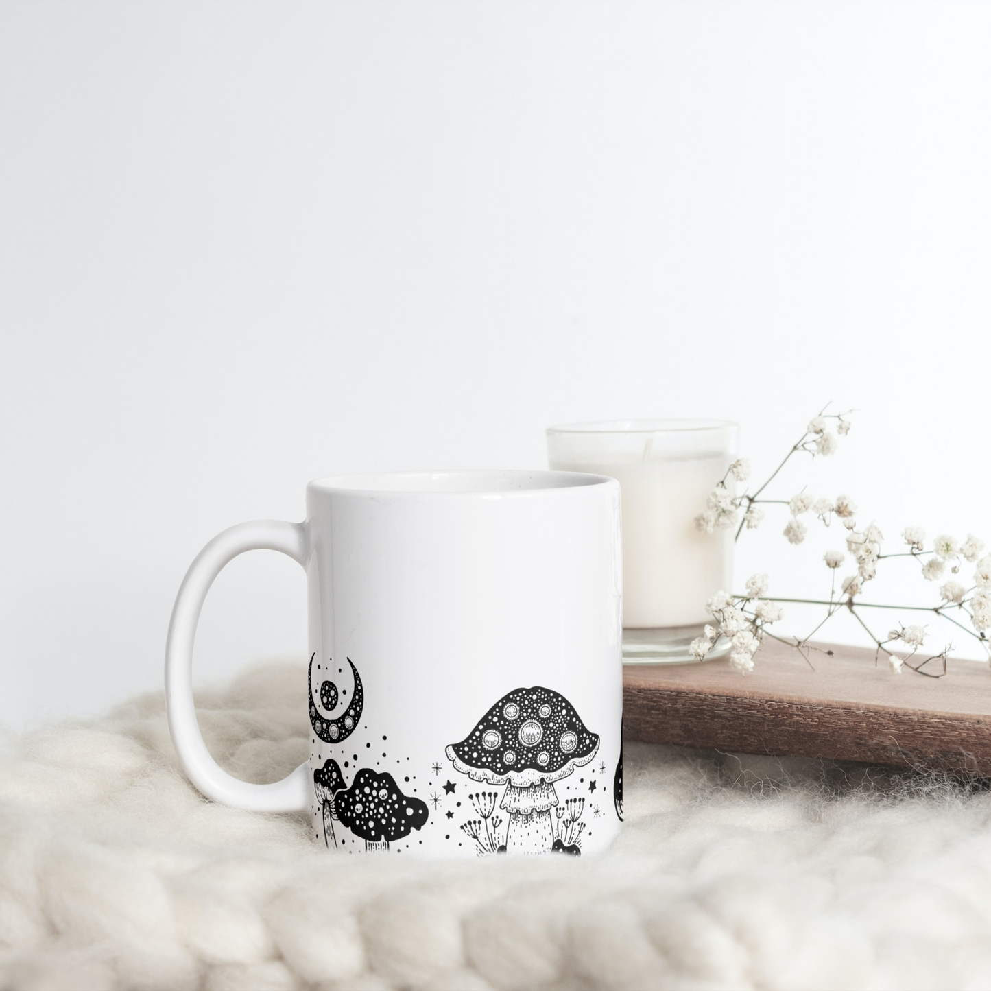 Mushroom Garden in Black and White Mug-15oz