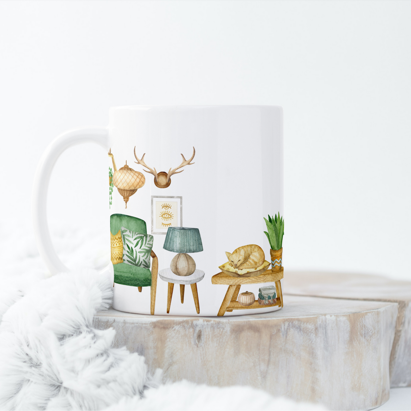 Cozy Cat Nap with Plants Mug-15oz